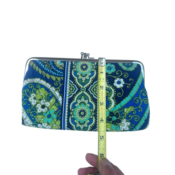 Vera Bradley Double Snap Wallet Paisley Teal Blue Clutch MultiColor Flowers - Picture 5 of 9